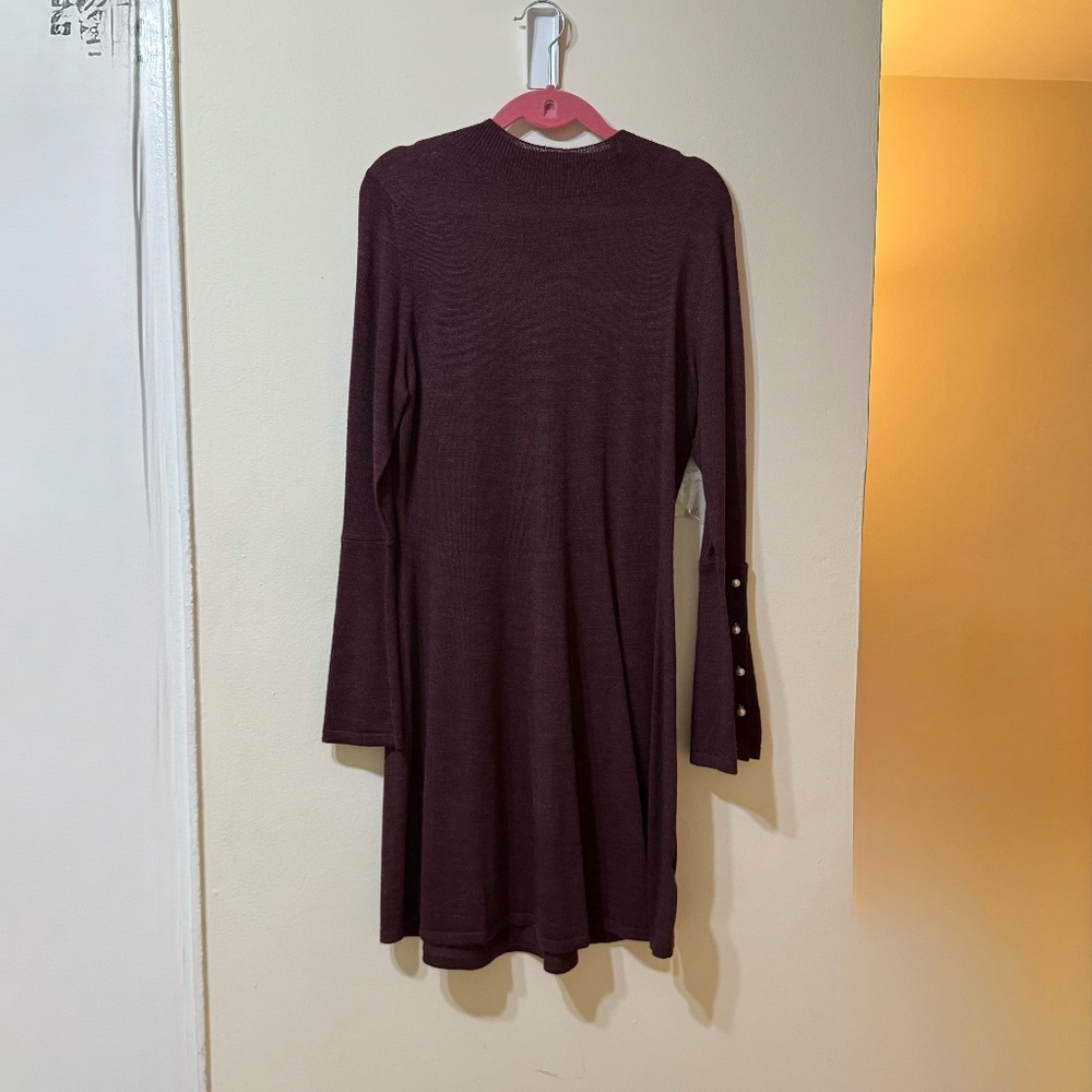 Adrienne Vittadini Purple Long Bell Sleeve Dress